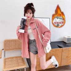 批发实拍抖音原版做法复超柔加绒秋冬慵懒风刺绣POLO领衬衫<b class='q'>外套</b>