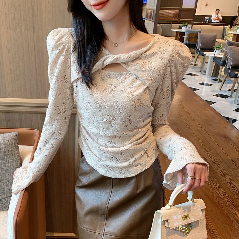 BY33280# 秋冬新款原创长袖蕾丝衫女小衫蕾丝打底衫 服裝批發女裝批發服飾貨源