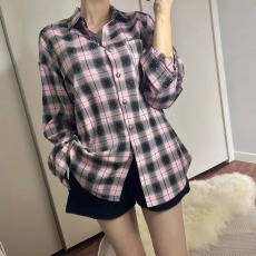 批发韩版春秋烫钻格子衬衫时尚设计感复古<b class='q'>长袖</b>外套女<b class='q'>长袖</b>原宿风衬衣