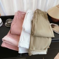 批发实拍软糯不臃肿复合<b class='q'>婴儿</b>绒厚高腰直筒宽松显瘦阔腿休闲牛仔长裤女