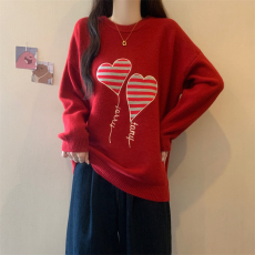 批发实拍大码2024秋冬新款宽松刺绣爱心气球毛衣慵懒风减龄显瘦针织衫