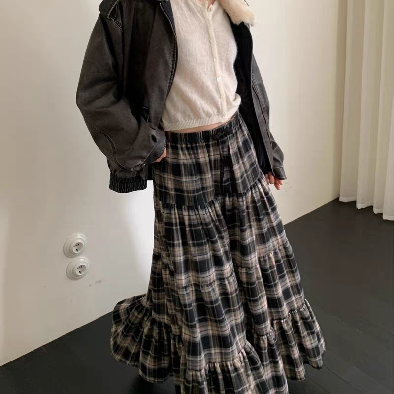 韩国代购arr早秋新款复古日系少女减龄蛋糕长裙