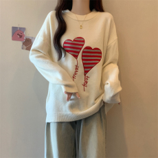 批发实拍大码2024秋冬新款宽松刺绣爱心气球毛衣慵懒风减龄显瘦针织衫