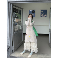 批发实拍实价~韩系百搭打底衫上衣+<b class='q'>彩色</b>白杏色毛衣背心裙蕾丝裤三件套