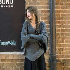 批发天猫抖音质量蝙蝠袖不规则针织衫女2025秋新款<b class='q'>宽松</b>慵懒风长袖上衣