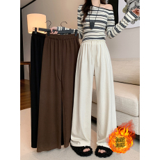 批发实拍2025秋冬装新款胖mm大码女简约休闲高腰松紧抽绳显瘦阔腿裤