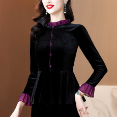 批发金丝绒法式气质<b class='q'>长袖</b><b class='q'>打底衫</b>秋冬时尚小衫 2024秋新