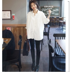 批发白<b class='q'>衬衫</b> 女春季长袖百搭前短后长宽松韩版中长款白<b class='q'>衬衣</b>女潮