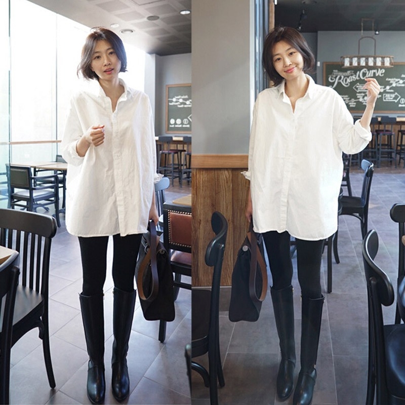 MY14957# 白衬衫 长袖百搭宽松韩版中长款白衬衣女潮女裝貨源服裝批發