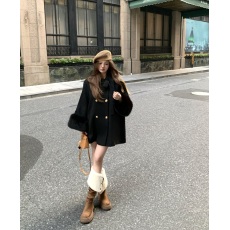 批发实拍实价 黑色大衣女冬季蝴蝶结千金毛呢外套2025新款