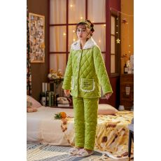 批发黛琳芬-水晶绒三层夹棉女士<b class='q'>睡衣</b>加厚保暖开衫两件套夹棉家居服80