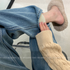 批发官图复古水洗高腰加绒直筒<b class='q'>牛仔裤</b>女冬2024百搭宽松显瘦韩版休闲裤