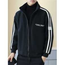 批发澳粒绒刺绣字母男士青年2024年秋冬季新款加男装立领夹克短款外套