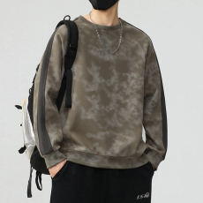 批发实拍2024秋冬新款美式潮牌迷彩圆领卫衣男拼接宽松百搭套头上衣