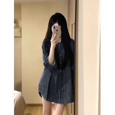 批发早秋宽松显瘦Polo领条纹<b class='q'>衬衫</b>女小众设计感长袖百搭高级感气质<b class='q'>衬衣</b>