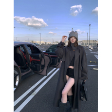 批发实价实拍  2025秋冬呢子<b class='q'>大</b>衣长外套<b class='q'>风衣</b>系带气质