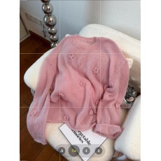 批发官<b class='q'>图</b>！！！欧货甜美风粉<b class='q'>色</b>立体花朵羊绒针织衫女初秋新薄款小众