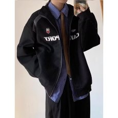 批发华棉 复古国潮潮牌字母开衫立领卫衣男女秋季宽松情侣运动外套潮