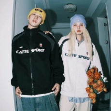 批发网图 华棉2024美式潮牌复古字母开衫卫衣情侣男女春秋立领外套