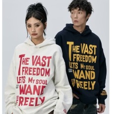 批发藏青色印花连帽套头卫衣秋冬宽松oversize学院风情侣百搭外套潮