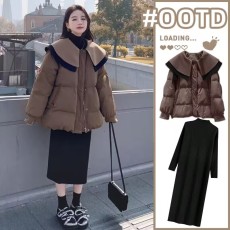 批发大量网红高级感中长款宽松大码羽绒棉服