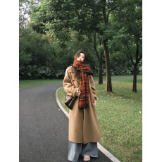 批发实拍 卡其色双面呢<b class='q'>大衣</b>2025冬慵懒气质廓形感翻领毛呢外套女