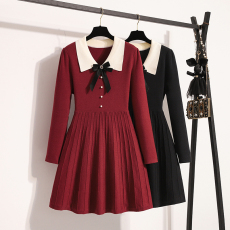 批发实拍<b class='q'>大码</b>女装2025秋冬新款针织连衣裙显瘦新年战袍百搭红色毛衣裙