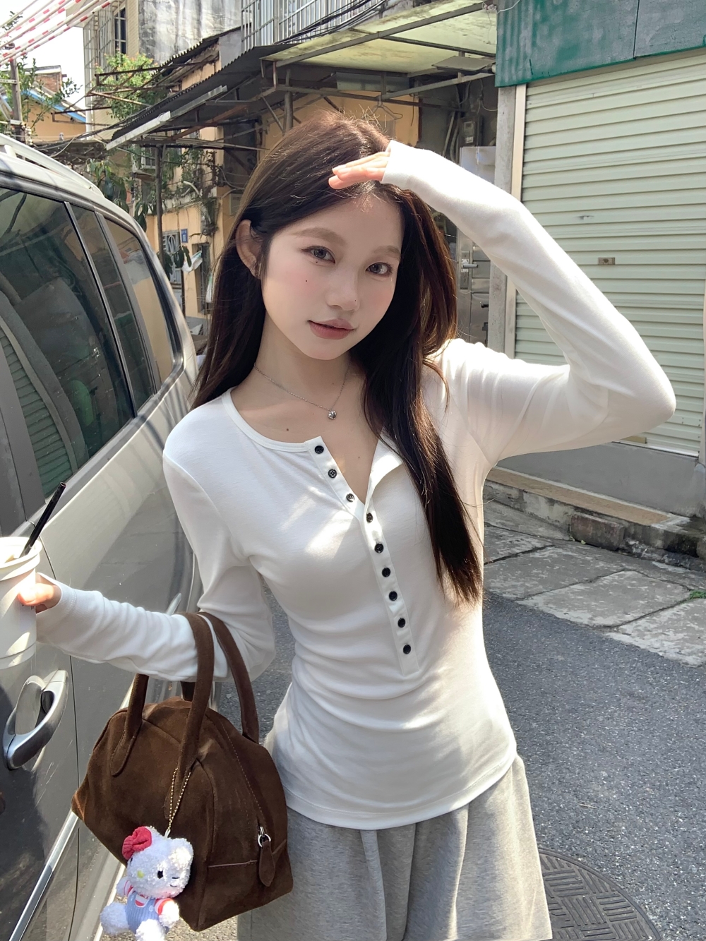 PF24381#美式辣妹上衣女秋冬修身显瘦内搭T恤打底衫女女裝貨源服裝批發