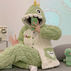 批发黛琳芬-高档绒三层夹棉女士<b class='q'>睡衣</b>加厚保暖连帽两件套夹棉家居服80