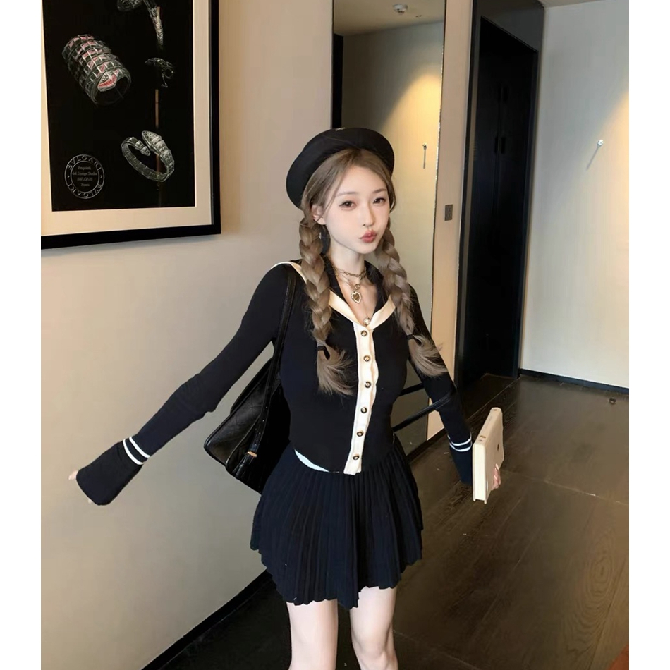 흔들어서 톤 주간 고양이 품질 작은 샤넬 스타일 명문 여성 품격 세트 고급 센스 연령 감소 학원 스타일 니트 미니 스커트 투피스 세트