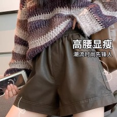 批发美拉德哑光皮短裤女2024秋冬外穿抗皱机车高腰阔腿a字打底短裤女