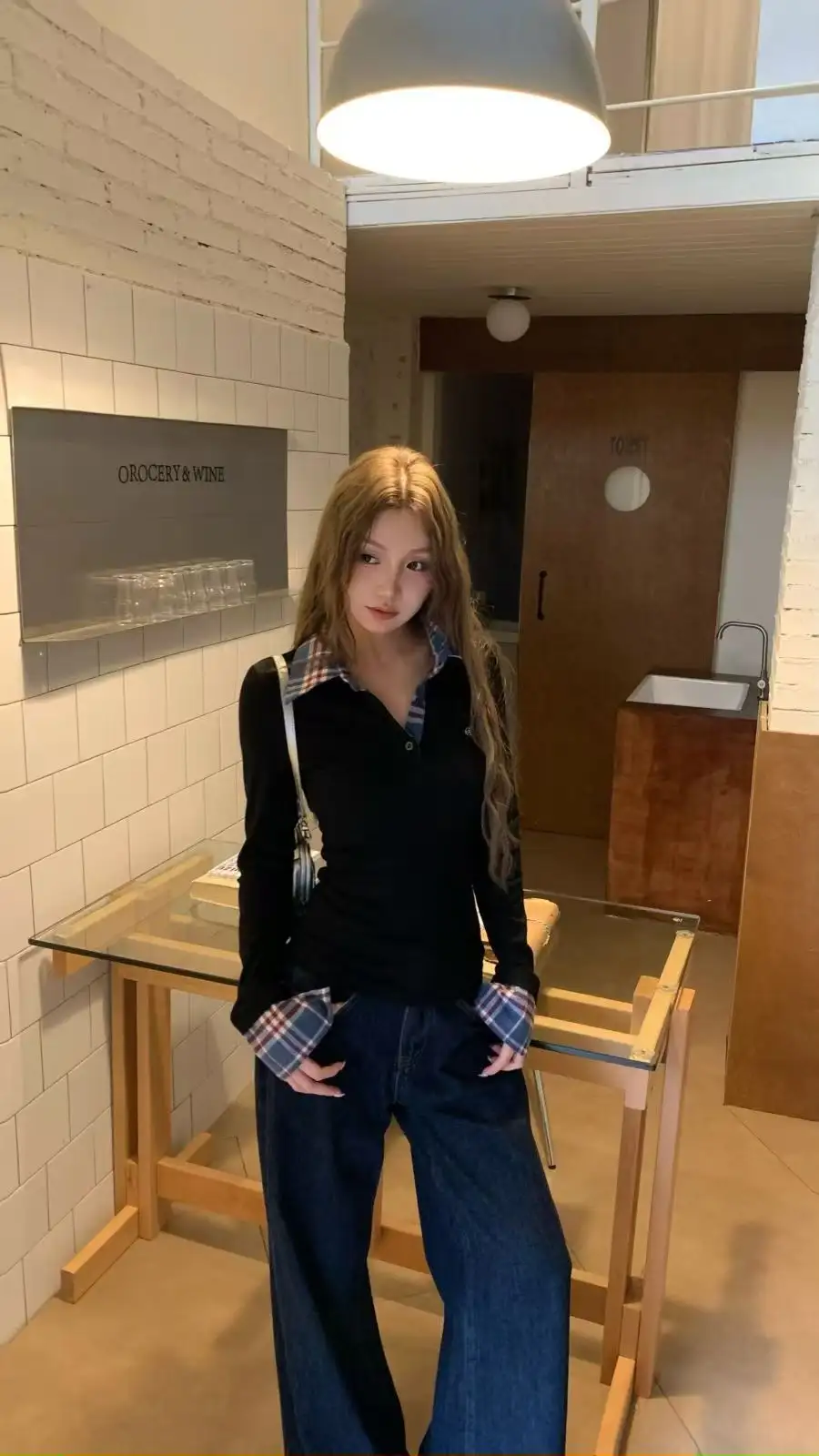 격자무늬 폴로 칼라 레이어드 긴소매 티셔츠 상세 이미지 9