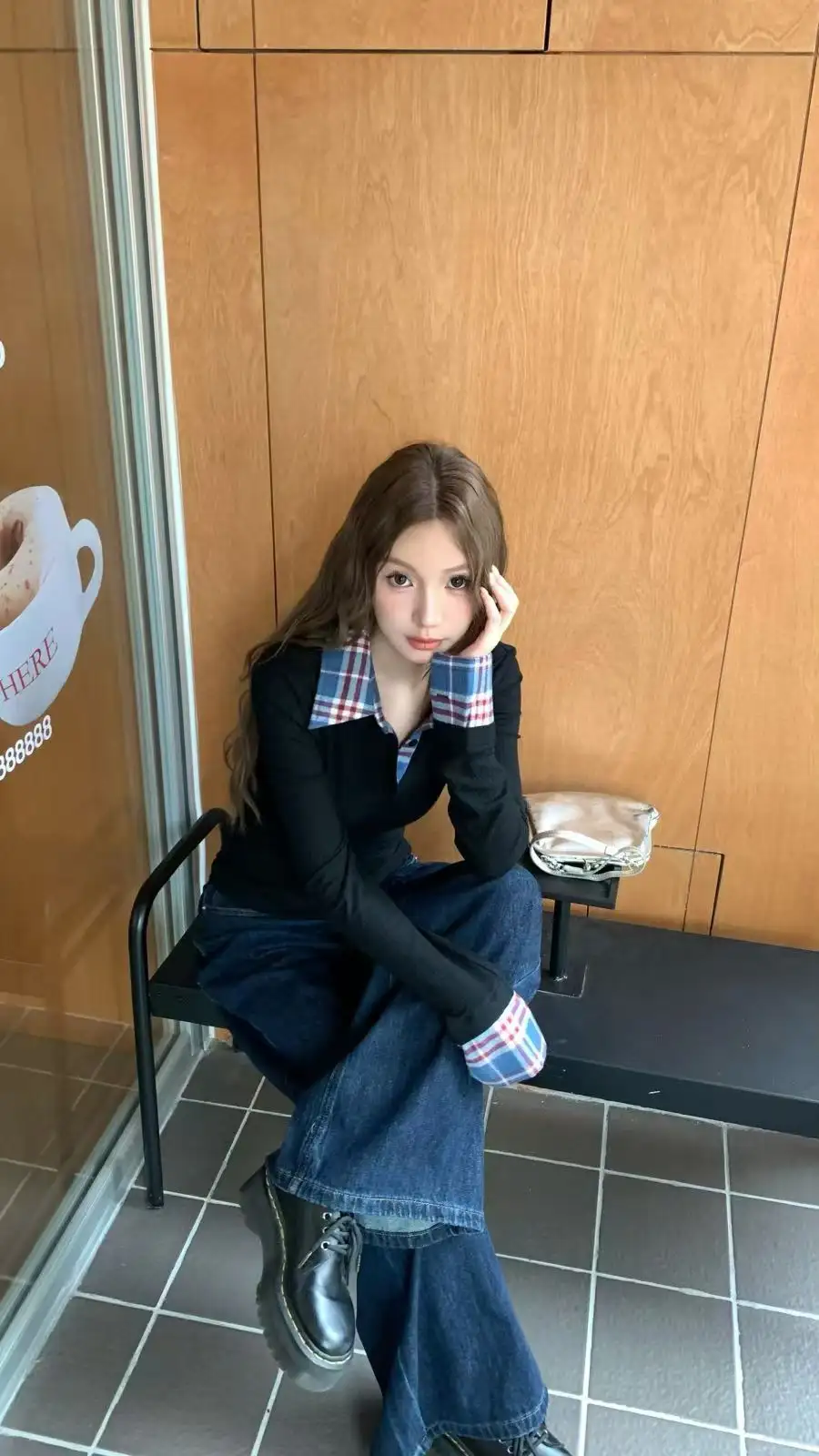 격자무늬 폴로 칼라 레이어드 긴소매 티셔츠 상세 이미지 10