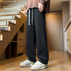 批发实拍2025秋冬新款潮流垂感直筒休闲裤男百搭松紧腰针织运动卫裤