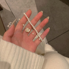 批发轻奢小众山茶花珍珠手链女超仙气质ins潮双层叠戴冷淡风手饰