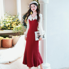 批发新款实拍  法式蕾丝蝴蝶结针织连衣<b class='q'>裙</b><b class='q'>伴娘</b><b class='q'>裙</b>修身显瘦鱼尾长<b class='q'>裙</b>