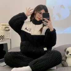 批发黛琳芬-高档绒三层夹棉女士<b class='q'>睡衣</b>加厚保暖连帽两件套夹棉家居服80