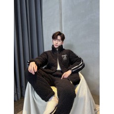 批发黛琳芬-高档绒三层夹棉男士<b class='q'>睡衣</b>加厚保暖开衫两件套夹棉家居服80