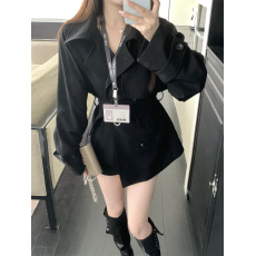 批发实拍大码女装胖mm简约通勤休闲韩系<b class='q'>职业</b>干练短款风衣外套收腰上衣