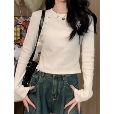批发正肩女t恤打底衫2024秋冬款高弹力修身内搭长袖上衣<b class='q'>韩版</b>别致小衫