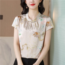 批发杭州丝绸真丝衬衫女上衣夏装洋气复古中式旗袍立领桑蚕丝唐装小衫