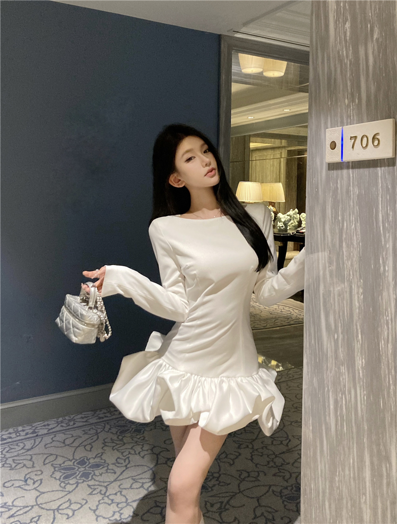 BY34842# 立体褶皱花瓣裙修身显瘦芭蕾风花苞连衣裙  服裝批發女裝批發服飾貨源