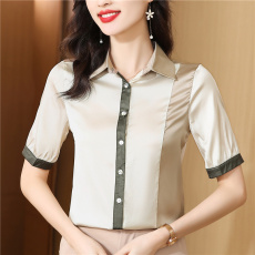 批发桑蚕丝三色拼接真丝衬衫女2025夏季新款法式小众气质高端显瘦上衣