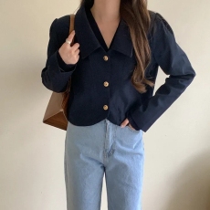 批发chic 韩版秋季小众简约翻领单排扣休闲<b class='q'>短款</b>夹克西装外套女
