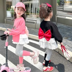 批发女童后背蝴蝶结套装春秋款2024新款儿童洋气<b class='q'>打底裤</b>初秋季<b class='q'>女孩</b>秋装