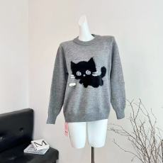 批发小猫吃不饱原创黑猫灰色毛衣仿貂毛立体小鱼外套秋冬软糯针织上衣