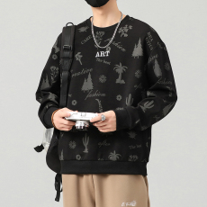 批发实拍2024秋冬新款潮牌满印卫衣男宽松百搭套头高街长袖上衣