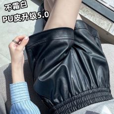 批发黑色高腰PU皮裤女2025新款秋冬短裤外穿宽松紧腰欧货阔腿休闲靴裤