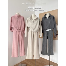 批发加厚<b class='q'>婴儿</b>绒！2024冬季新款立领<b class='q'>卫衣</b>直筒卫裤<b class='q'>套装</b>女休闲两件套