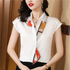 批发夏季职业雪纺白色短袖衬衫女士设计感小众开衫薄款别致森女系上衣